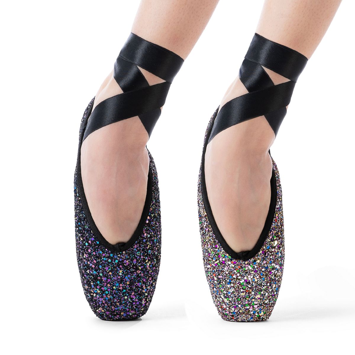 SPARKLE our glittery pointe shoe with assorted ribbons.